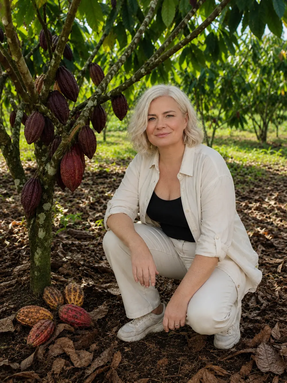 Eva Sławińska na własnej plantacji kakao w Amazonii